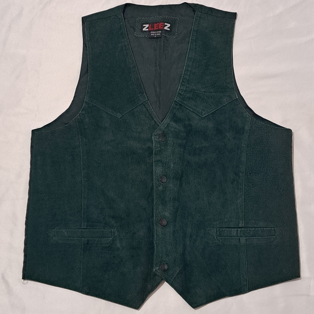 GREEN SUEDE LEATHER VEST SIZE M